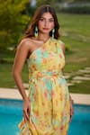 Aariyana Couture_Yellow Chiffon One Shoulder Draped Dress 