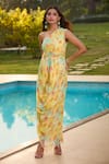 Aariyana Couture_Yellow Chiffon One Shoulder Draped Dress _Online_at_Aza_Fashions