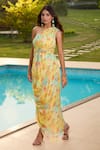 Buy_Aariyana Couture_Yellow Chiffon One Shoulder Draped Dress _at_Aza_Fashions