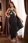 Aariyana Couture_Black Crepe, Tulle Embroidery Boat Neck Hand Saree Gown _Online_at_Aza_Fashions
