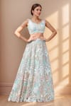Samyukta Singhania_Blue Net Embroidery Floral Leaf Lehenga Set _at_Aza_Fashions
