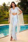 Buy_Aariyana Couture_Blue Modal, Satin Applique V-neck Embroidered Baby Cape Bustier Skirt Set _at_Aza_Fashions