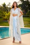 Buy_Aariyana Couture_Blue Modal, Satin Applique V-neck Embroidered Baby Cape Bustier Skirt Set _Online_at_Aza_Fashions