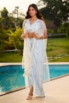 Buy_Aariyana Couture_Blue Modal, Satin Applique V-neck Embroidered Baby Cape Bustier Skirt Set 