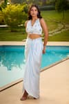Shop_Aariyana Couture_Blue Modal, Satin Applique V-neck Embroidered Baby Cape Bustier Skirt Set _Online