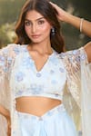 Aariyana Couture_Blue Modal, Satin Applique V-neck Embroidered Baby Cape Bustier Skirt Set 