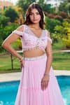 Buy_Aariyana Couture_Pink Tulle, Net Beads, Sequins, Embroidery V-neck Baby Hand Lehenga Set _Online_at_Aza_Fashions