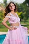 Shop_Aariyana Couture_Pink Tulle, Net Beads, Sequins, Embroidery V-neck Baby Hand Lehenga Set _Online_at_Aza_Fashions