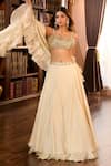 Aariyana Couture_Gold Tissue Embroidery, Ruffles Sweetheart Neck Hand Lehenga Set _Online_at_Aza_Fashions
