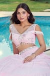 Shop_Aariyana Couture_Pink Tulle, Net Beads, Sequins, Embroidery V-neck Baby Hand Lehenga Set _Online