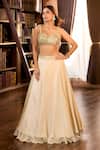 Aariyana Couture_Gold Tissue Embroidery, Ruffles Sweetheart Neck Hand Lehenga Set _at_Aza_Fashions