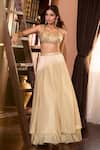 Aariyana Couture_Gold Tissue Embroidery, Ruffles Sweetheart Neck Hand Lehenga Set _Online