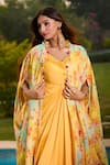Buy_Aariyana Couture_Yellow Silk V-neck Draped Chanderi Tunic And Cape Set 