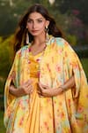 Shop_Aariyana Couture_Yellow Silk V-neck Draped Chanderi Tunic And Cape Set 