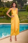 Shop_Aariyana Couture_Yellow Silk V-neck Draped Chanderi Tunic And Cape Set _Online