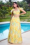 Aariyana Couture_Yellow Chiffon Tassels Sweetheart Neck Fusion Lehenga Set With Dupatta _Online_at_Aza_Fashions