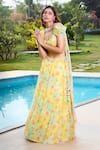 Aariyana Couture_Yellow Chiffon Tassels Sweetheart Neck Fusion Lehenga Set With Dupatta _at_Aza_Fashions
