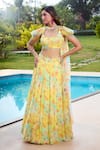 Buy_Aariyana Couture_Yellow Chiffon Tassels Sweetheart Neck Fusion Lehenga Set With Dupatta 