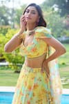Shop_Aariyana Couture_Yellow Chiffon Tassels Sweetheart Neck Fusion Lehenga Set With Dupatta 