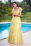 Aariyana Couture_Yellow Chiffon Tassels Sweetheart Neck Fusion Lehenga Set With Dupatta _Online