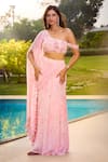 Buy_Aariyana Couture_Pink Chiffon, Net, Viscose Embroidery One Shoulder Draped Skirt Set _at_Aza_Fashions
