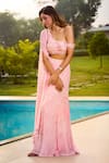 Shop_Aariyana Couture_Pink Chiffon, Net, Viscose Embroidery One Shoulder Draped Skirt Set _Online