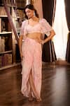 Buy_Aariyana Couture_Pink Viscose Embroidery Sweetheart Neck Water Layered Skirt Set 