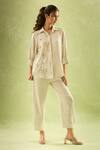 Buy Samyukta Singhania Cream Linen Embroidery, Sequins Collared Butterfly Pant Set at Aza Fashions Buy_Samyukta Singhania_Cream Linen Embroidery, Sequins Collared Butterfly Pant Set_at_Aza_Fashions