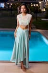 Buy_Aariyana Couture_Blue Modal, Satin Applique Round Neck Powder Embroidered Cape Set _at_Aza_Fashions