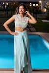 Buy_Aariyana Couture_Blue Modal, Satin Applique Round Neck Powder Embroidered Cape Set _Online_at_Aza_Fashions