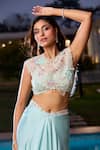 Shop_Aariyana Couture_Blue Modal, Satin Applique Round Neck Powder Embroidered Cape Set _Online_at_Aza_Fashions