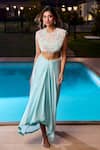 Shop_Aariyana Couture_Blue Modal, Satin Applique Round Neck Powder Embroidered Cape Set 