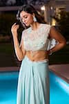 Buy_Aariyana Couture_Blue Modal, Satin Applique Round Neck Powder Embroidered Cape Set _Online