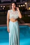 Shop_Aariyana Couture_Blue Modal, Satin Applique Round Neck Powder Embroidered Cape Set _Online