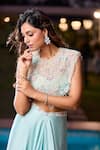 Aariyana Couture_Blue Modal, Satin Applique Round Neck Powder Embroidered Cape Set 