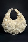 Shop_Clutch'D_Gold Beads Floral Ivory Handbag _at_Aza_Fashions