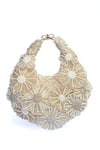 Clutch'D_Gold Beads Floral Ivory Handbag _Online_at_Aza_Fashions