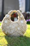 Buy_Clutch'D_Gold Beads Floral Ivory Handbag _at_Aza_Fashions