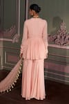 Shop_Mustard Moon by Neyha and Vrinda_Pink Georgette, Net Embroidery, Tassels V-neck Liva Rose Kurta Set With Dupatta _at_Aza_Fashions