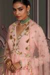 Mustard Moon by Neyha and Vrinda_Pink Georgette, Net Embroidery, Tassels V-neck Liva Rose Kurta Set With Dupatta _at_Aza_Fashions