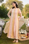 Saundh_Off White Cotton Satin Embroidery Round Floral Printed Anarkali Set With Dupatta _at_Aza_Fashions