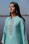Shop_The Home Affair_Blue Cotton, Chiffon Embroidery Round Neck Designer Kurta Set With Dupatta _Online_at_Aza_Fashions