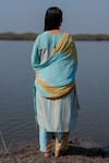 The Home Affair_Blue Cotton, Chiffon Embroidery Round Neck Designer Kurta Set With Dupatta _Online_at_Aza_Fashions