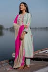 Buy_The Home Affair_Green Cotton, Chiffon, Jacquard Embroidery Pistachio Kurta Set With Pink Dupatta _Online_at_Aza_Fashions