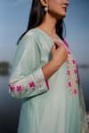 Shop_The Home Affair_Green Cotton, Chiffon, Jacquard Embroidery Pistachio Kurta Set With Pink Dupatta _Online_at_Aza_Fashions
