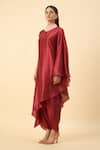 Shop_Aakaar_Brown Silk Beads Round Neck Copper Matka Kurta Set _Online_at_Aza_Fashions