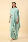 Shop_Aakaar_Blue Modal Beads Collared Draped Kurta Set _Online_at_Aza_Fashions