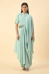 Buy_Aakaar_Blue Modal Beads Collared Draped Kurta Set _at_Aza_Fashions