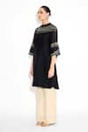 SHASHA GABA_Black Polyester Embroidery Mandarin Collar Duskfall Straight Kurta _Online_at_Aza_Fashions