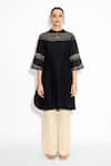 Buy_SHASHA GABA_Black Polyester Embroidery Mandarin Collar Duskfall Straight Kurta _Online_at_Aza_Fashions
